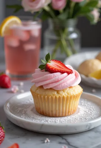 Eperkrémes cupcake tálalva
