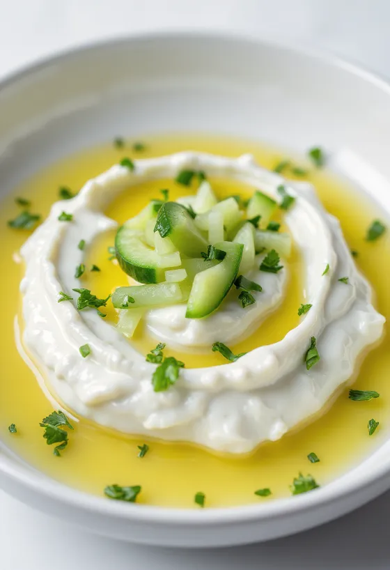 Tzatziki szósz tálalva friss pita kenyérrel