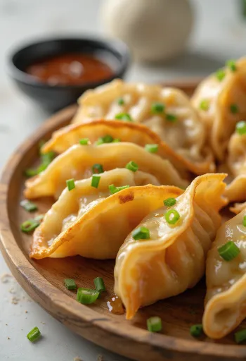 Édesburgonyás gyoza ropogós tésztával tálalva