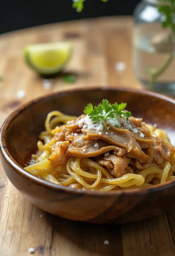 Kalua pork káposztával, szaftos hús és friss zöldségekkel tálalva.