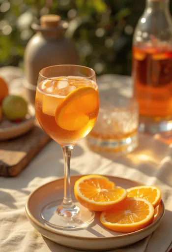 Narancsos Aperol koktél narancsszelettel és jéggel tálalva