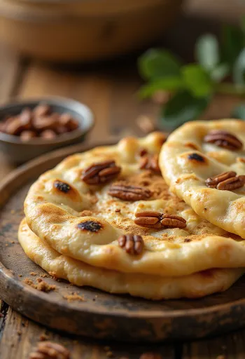 Pekándiós naan kenyér tálalva