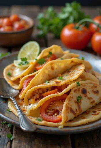 Quesadilla paradicsommal töltve, sajttal olvadva, ropogósra sütve