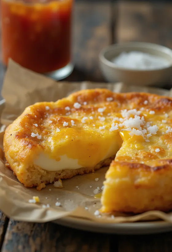 Arepa de Huevo koreai stílusú étel tálalva