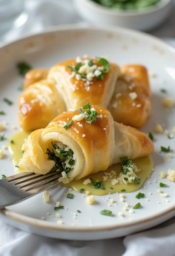 Friss börek spenóttal tálalva
