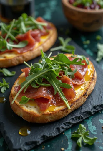 Bresaolás és rukkolás focaccia tálalva