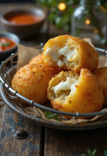 Coxinha hús nélkül, tálalva friss korianderrel és ropogós panírban.