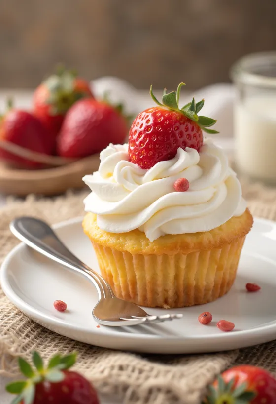 Epres-tejszínes cupcake tálalva