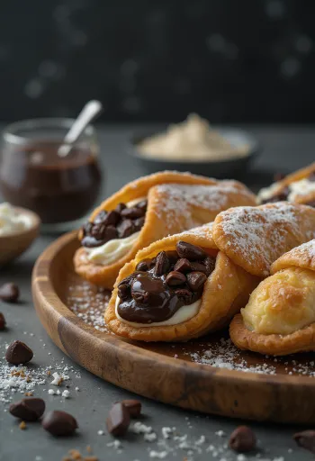 Étcsokoládés cannoli tálalva