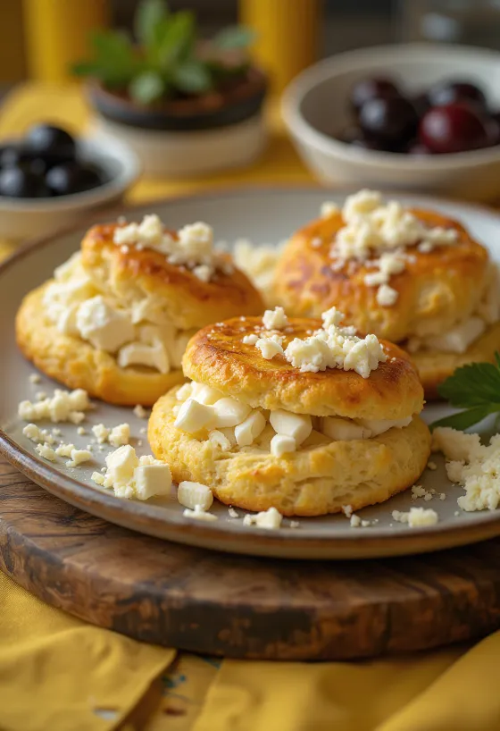 Feta sajtos pogácsa tálalva