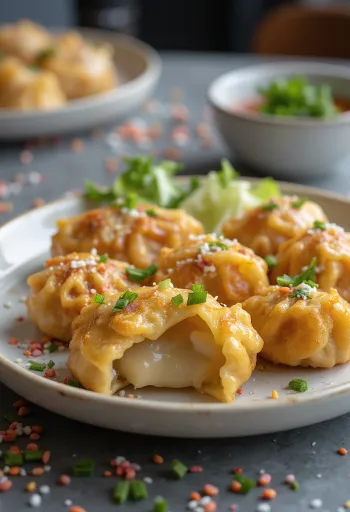 Gyoza gombóc tofuval, aranybarna, ropogós tésztában