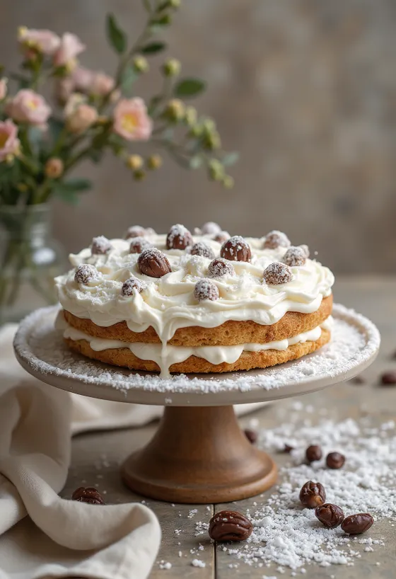 Havas gesztenyetorta fehér tejszínes borítással