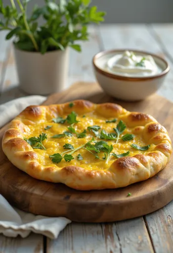 Indiai curry-s és korianderes focaccia tálalva