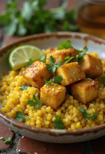 Lime-os sült tofu currys quinoa alappal