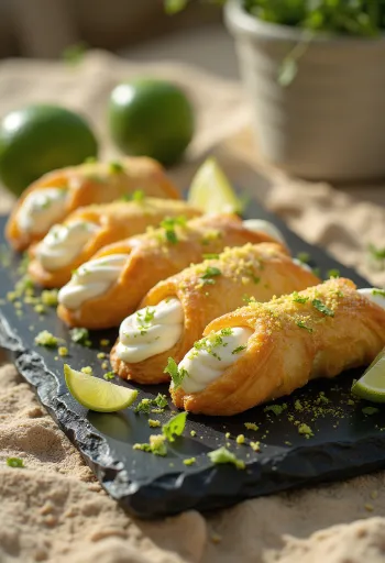 Mentás-lime-os cannoli tálalva