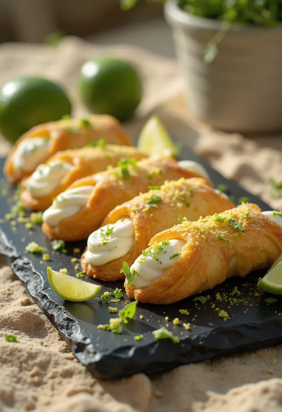 Mentás-lime-os cannoli tálalva