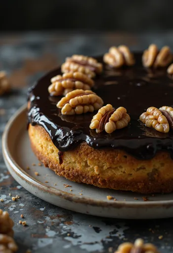 Mézes-diós torta tálalva