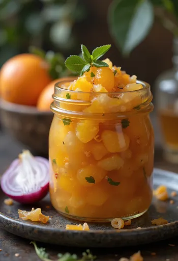 Mézes-narancsos gyömbér chutney tálalva