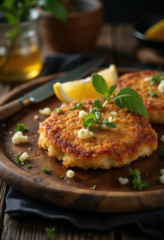 Milanesa marhahússal, ropogós panírban tálalva friss petrezselyemmel díszítve