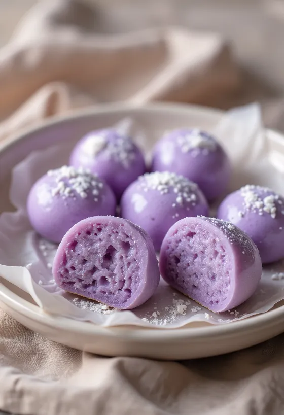 Mochi Ube-vel, frissen tálalva