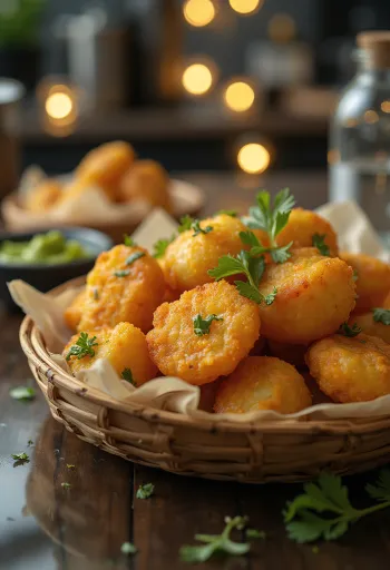 Pakora burgonyával, frissen tálalva, fűszeres és ropogós