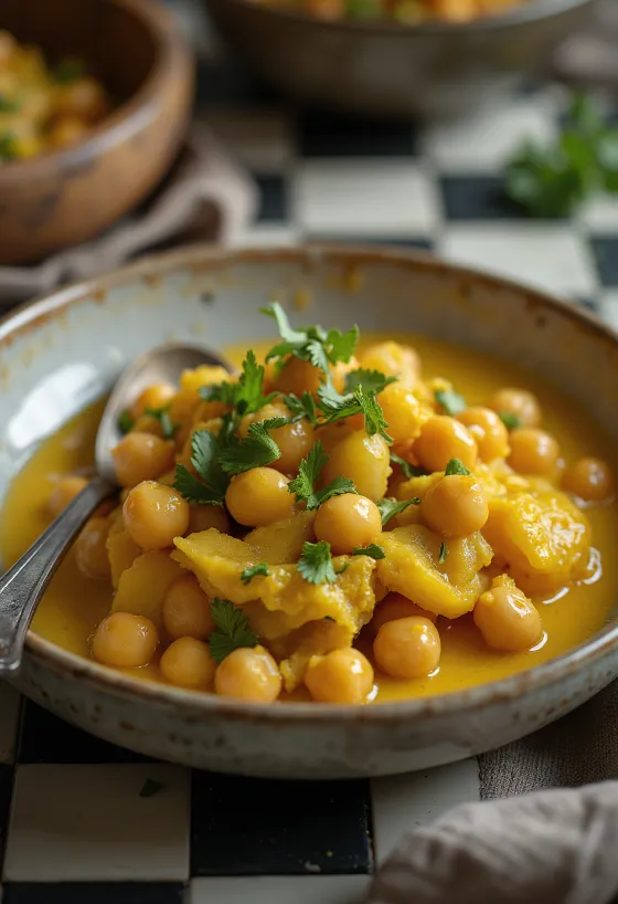 Prebiotikus csicseriborsós curry tálalva zöldségekkel és korianderrel