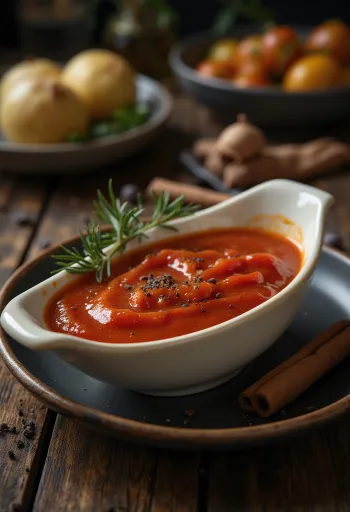 Rozmaringos fahéjas paradicsomszósz üvegben, grillezett ételek mellé tálalva