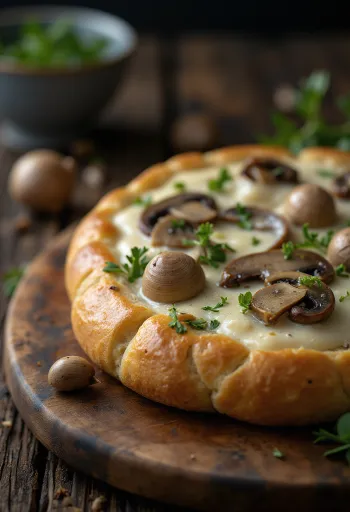 Tejszínes-gombás-fokhagymás focaccia tálalva