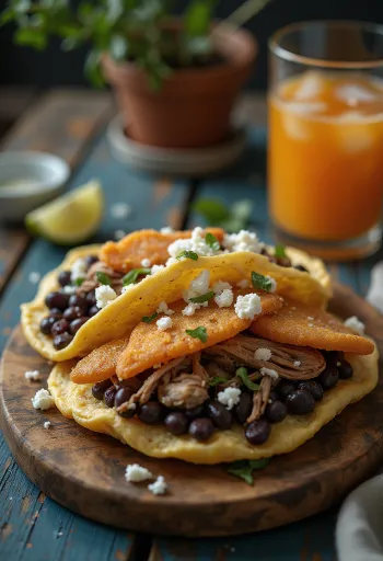 Arepa de Pabellón koreai stílusú étel tálalva