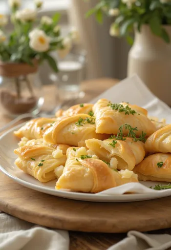 Friss börek túróval és fokhagymával tálalva