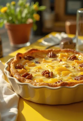 Brie sajtos és diós quiche szeletelve egy tálon