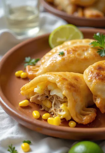 Chilenai empanada de choclo, friss kukoricával és csirkehússal töltve