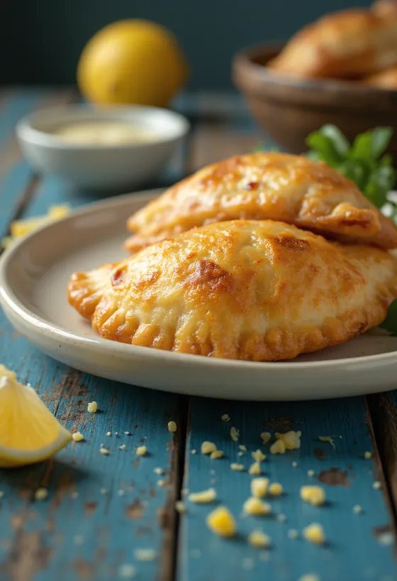 Chilenai empanada de pescado, gazdag halas töltelékkel, ropogós sörös tésztában