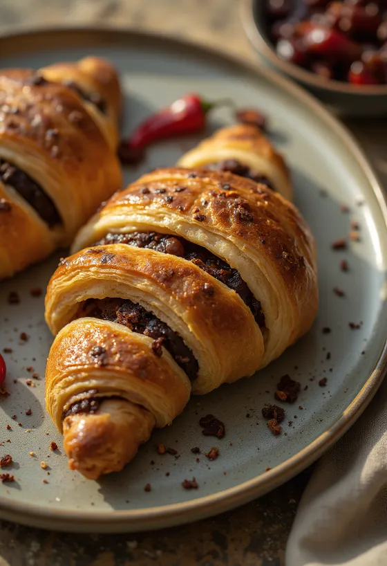 Chilis csokoládés croissant tálalva