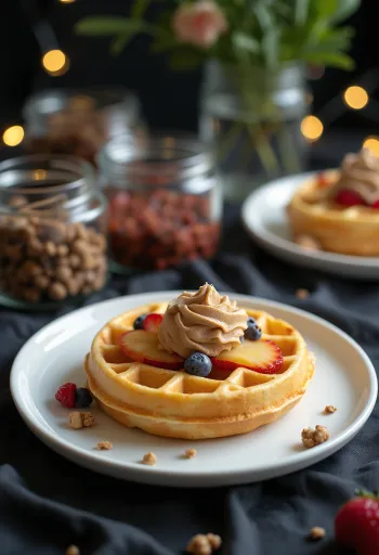 DIY gofri bár feltétek tálalva: eper, banán, Nutella, bacon, sajt, tejszínhab, juharszirup