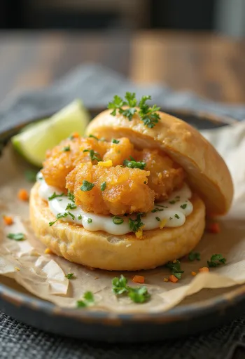 Fish Tempura Bao rántott hallal és zöldfűszeres szósszal