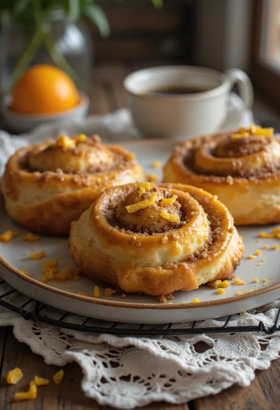 Kanelbulle narancshéjjal aranybarna csigatekercsek, narancsos fahéjas töltelékkel