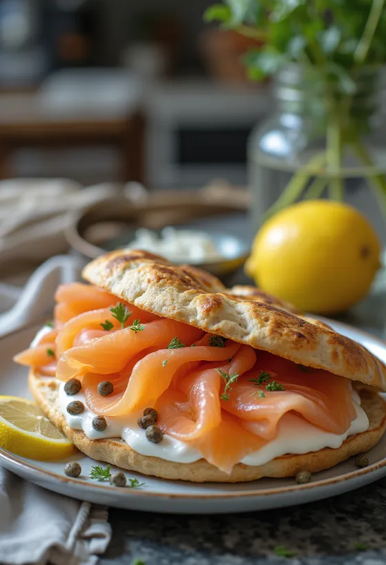 Lazacos pita friss zöldségekkel és krémes töltelékkel