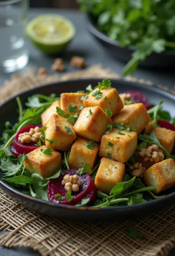 Lime-os sült tofu céklás salátával