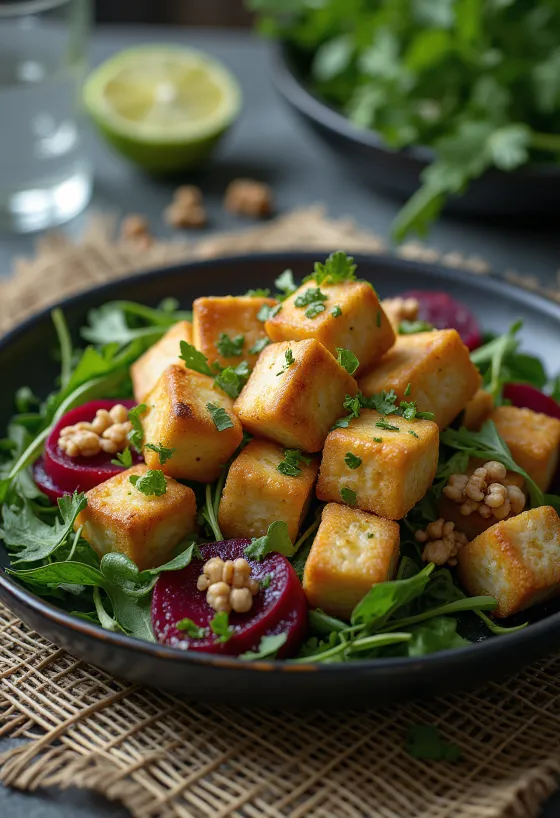 Lime-os sült tofu céklás salátával