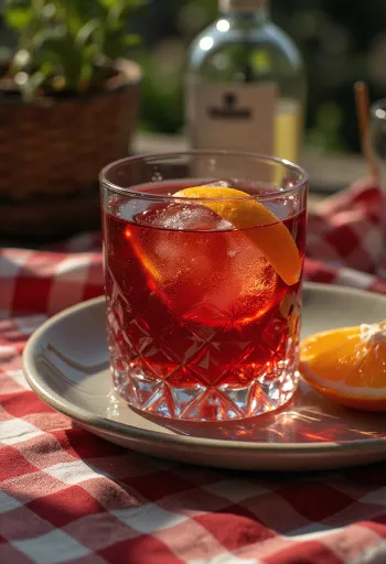 Negroni koktél narancsszelettel díszítve