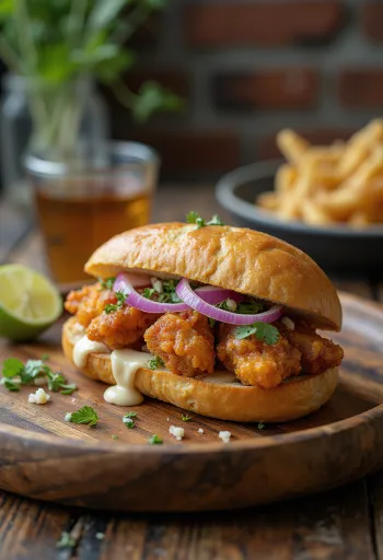 Pan con chicharrón fokhagymás szósszal, ropogós sertéshússal és friss salátával