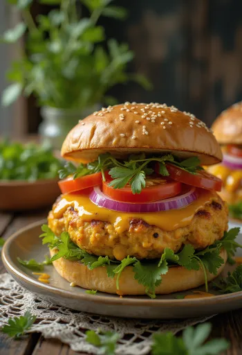 Pikáns curry burger tálalva