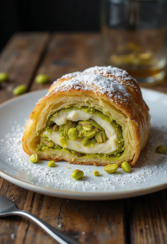Pisztáciás Stollen szeletek tálalva