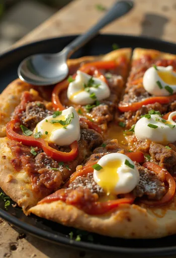 Pizza Iskender tálalva