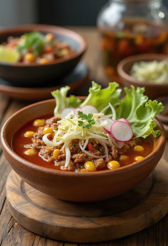 Pozole leves tálalva