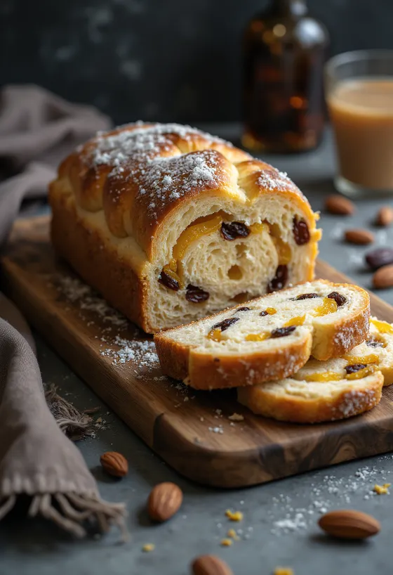 Rumos-mazsolás Stollen tálalva
