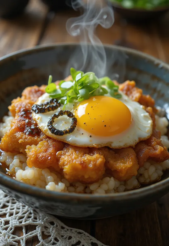 Shio kombu sózott hínár töltelékű katsudon, gazdag szószban tálalva