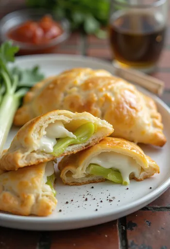 Tejszínes-póréhagymás empanada tálalva