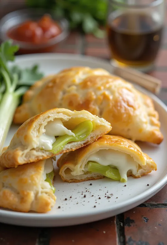 Tejszínes-póréhagymás empanada tálalva
